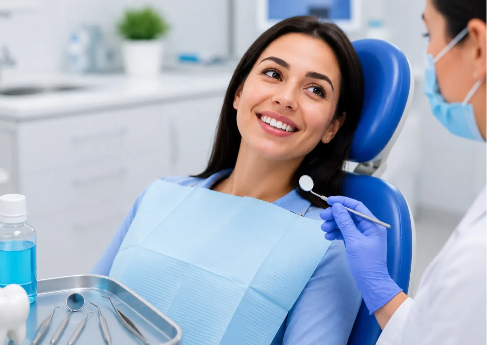 Dentist explaining root canal aftercare instructions to a patient after treatment.